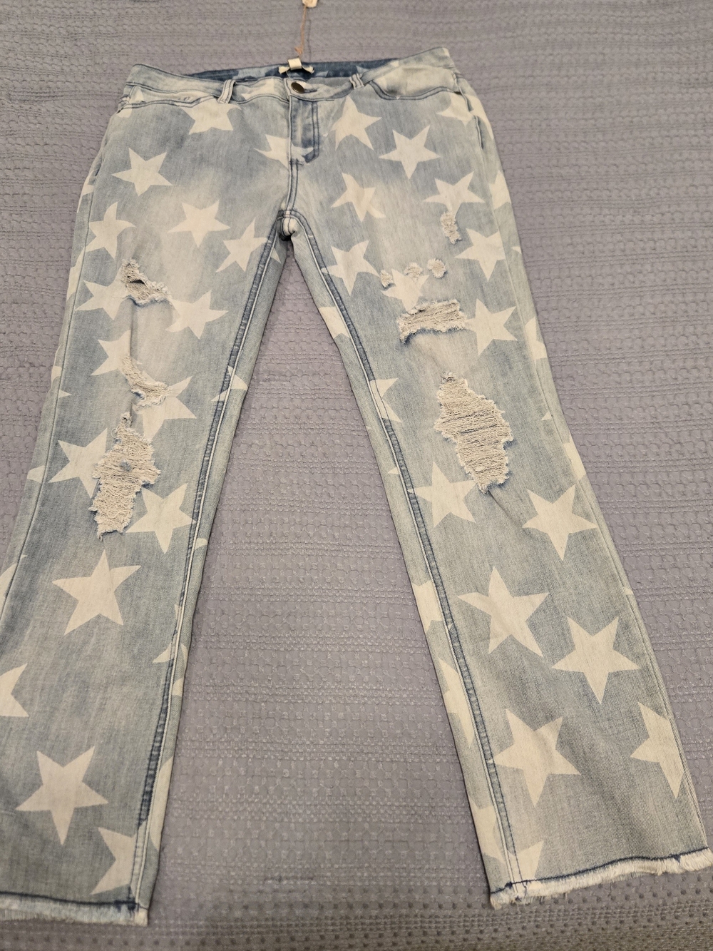 Light Blue Star-Print Distressed Women's Jeans